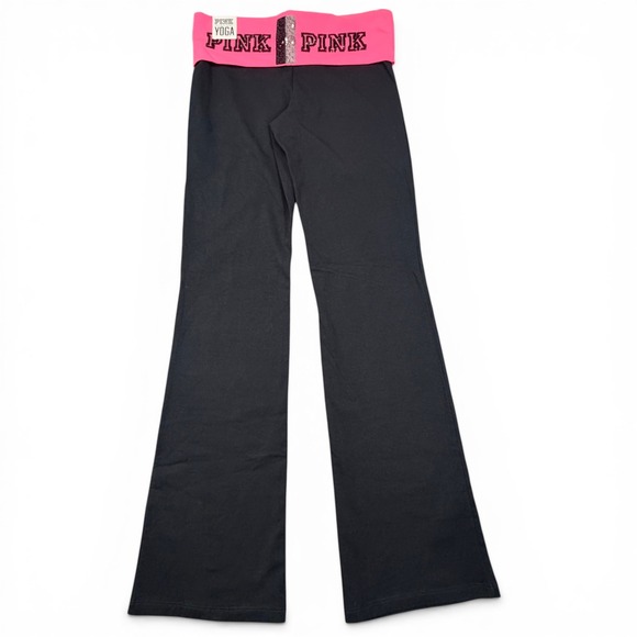 Victoria's Secret PINK Foldover Boot Yoga Pants Size M Black Pink Sequin Y2K NEW